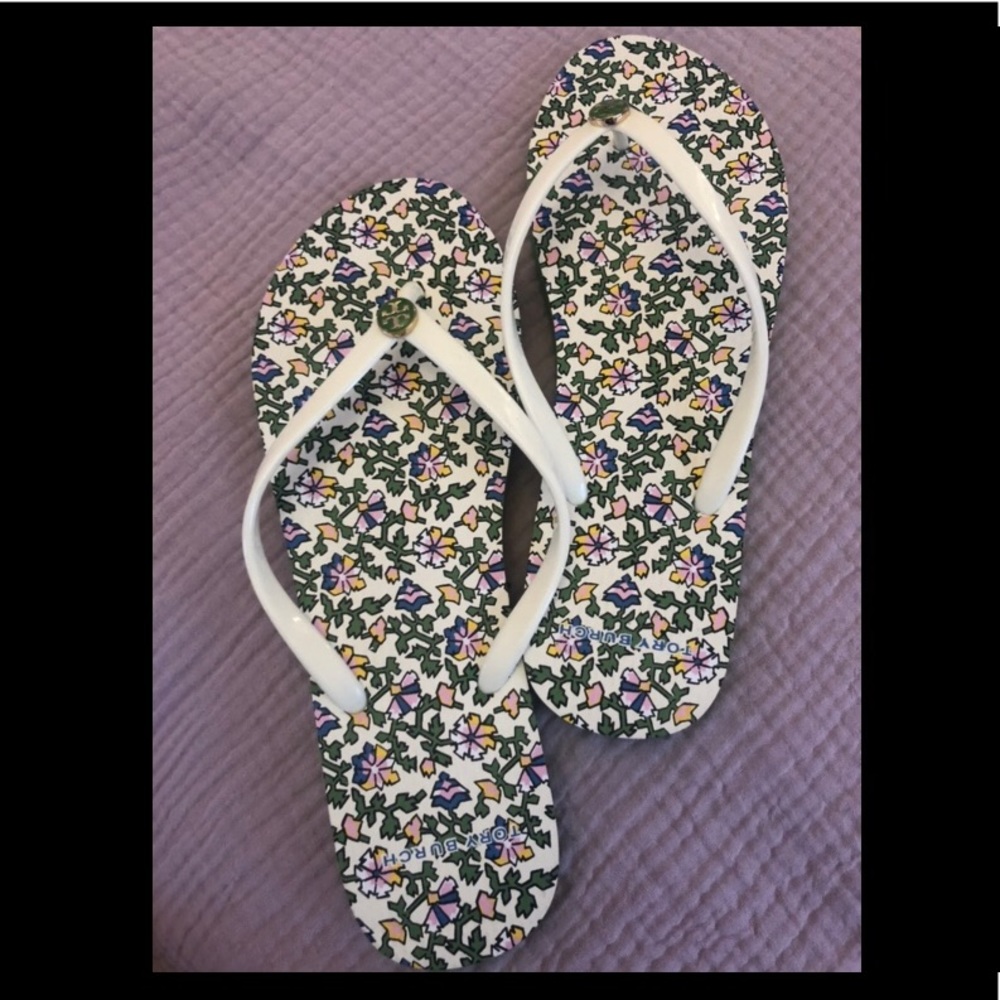 Green Floral Flip Flops